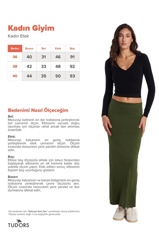 Kadın Standart Fit Modal Kumaş Yeşil Maxi Boy Etek