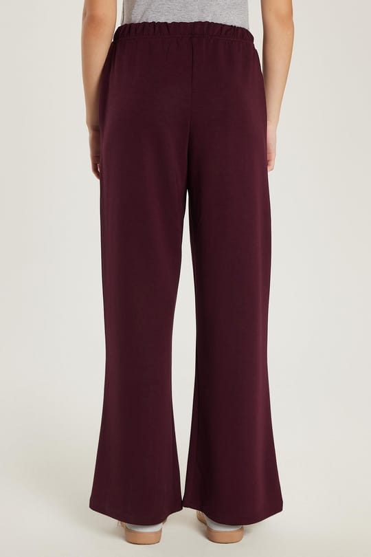Kadın Modal Kumaş Relax Fit Beli Lastikli Bağlamalı Bordo Pantolon