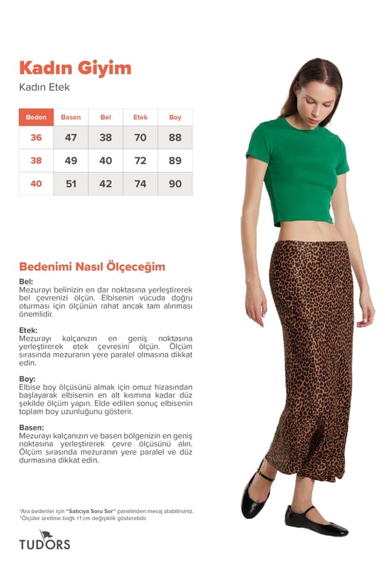 Kadın Standart Fit Lastikli Baskılı Etek