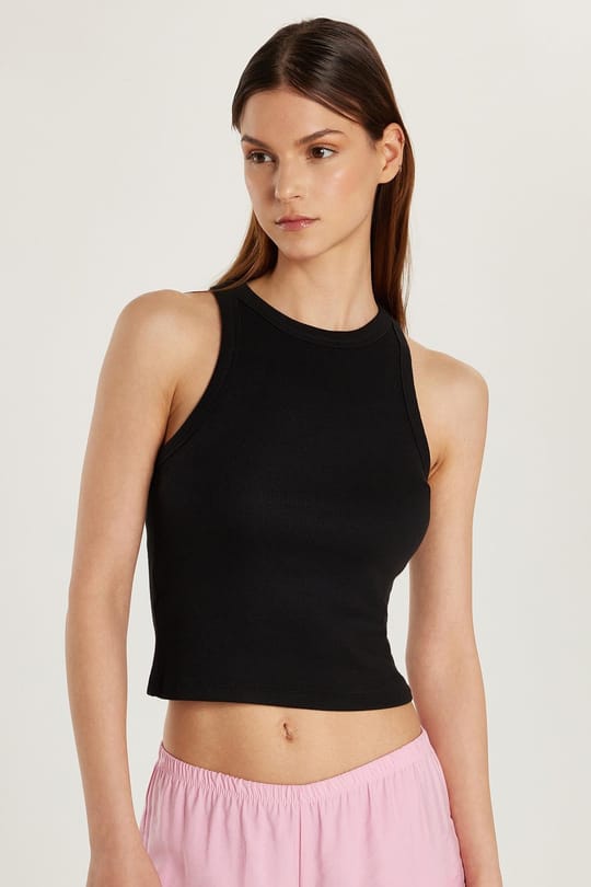 Kadın Slim Fit Halter Yaka Modal Kumaş Siyah Atlet