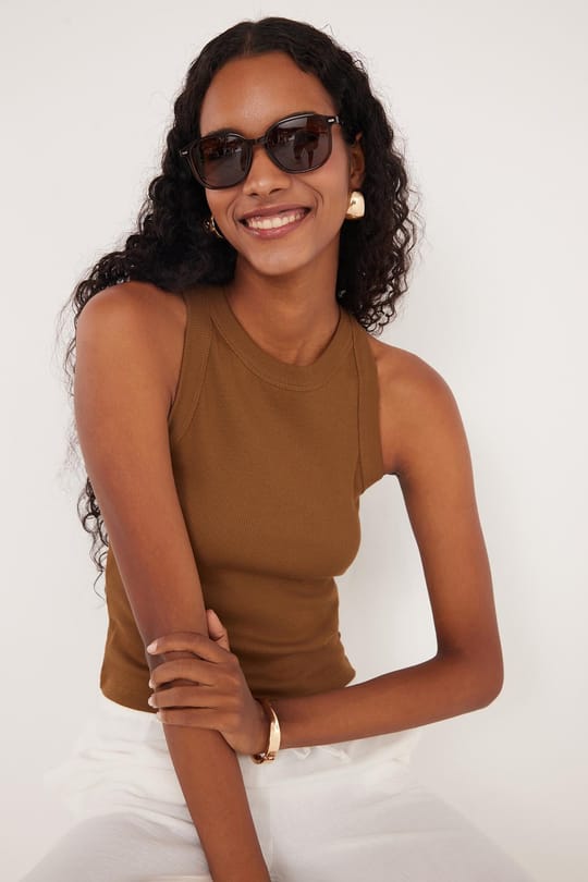 Kadın Slim Fit Halter Yaka Modal Kumaş Kahverengi Body Atlet