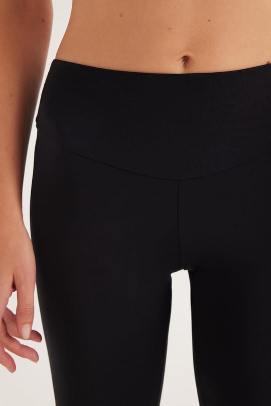 Kadın Süper Slim Beli Lastikli İnterlok Standart Boy Normal Siyah Tayt