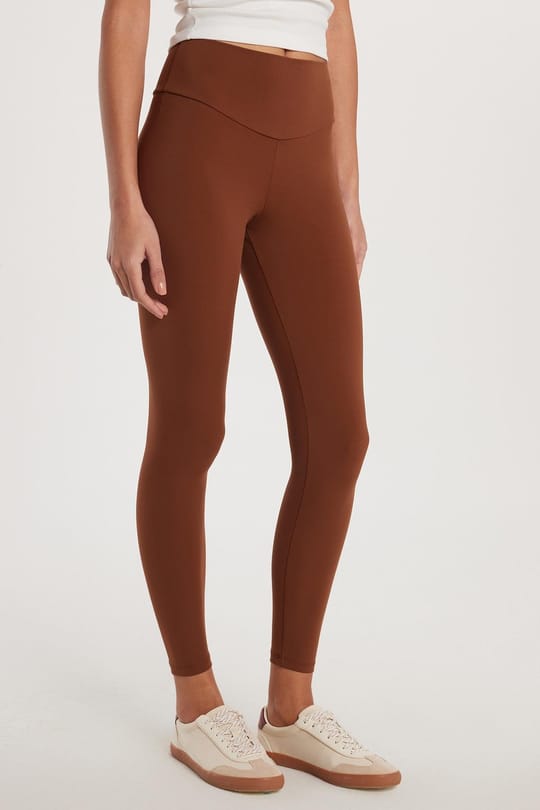 Kadın Süper Slim Beli Lastikli İnterlok Standart Boy Normal Bel Kahverengi Tayt