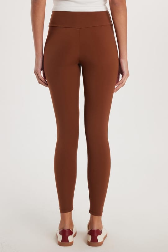 Kadın Süper Slim Beli Lastikli İnterlok Standart Boy Normal Bel Kahverengi Tayt