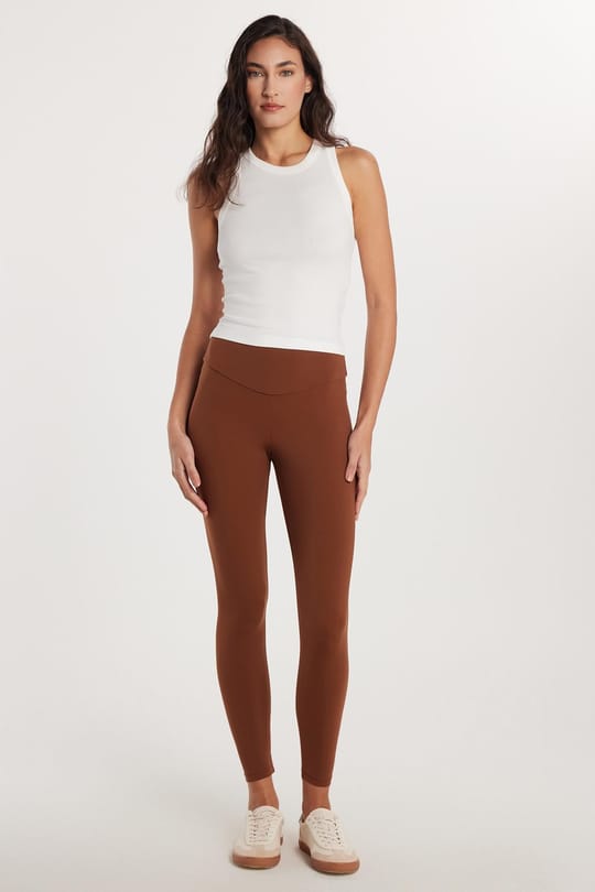 Kadın Süper Slim Beli Lastikli İnterlok Standart Boy Normal Bel Kahverengi Tayt