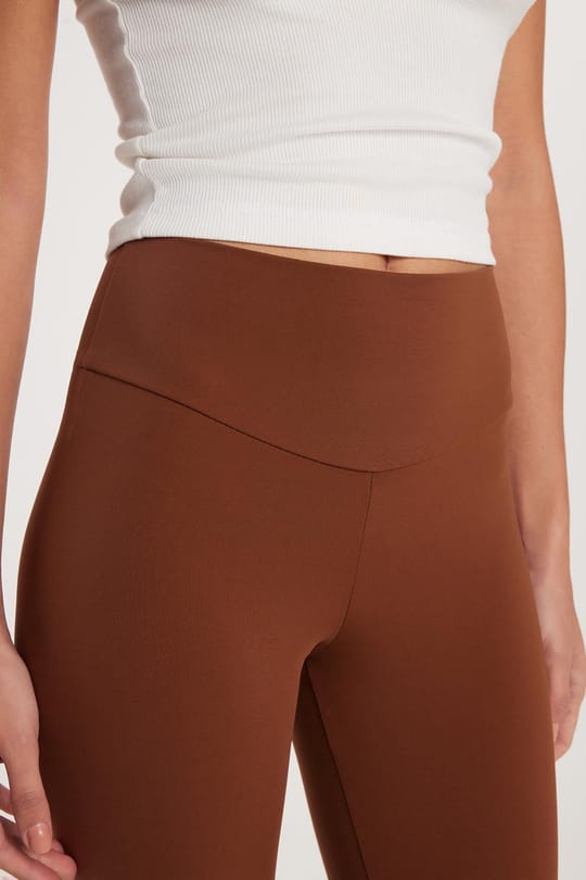 Kadın Süper Slim Beli Lastikli İnterlok Standart Boy Normal Bel Kahverengi Tayt