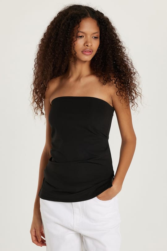 Kadın Slim Fit Dar Kesim Straplez Siyah Bluz