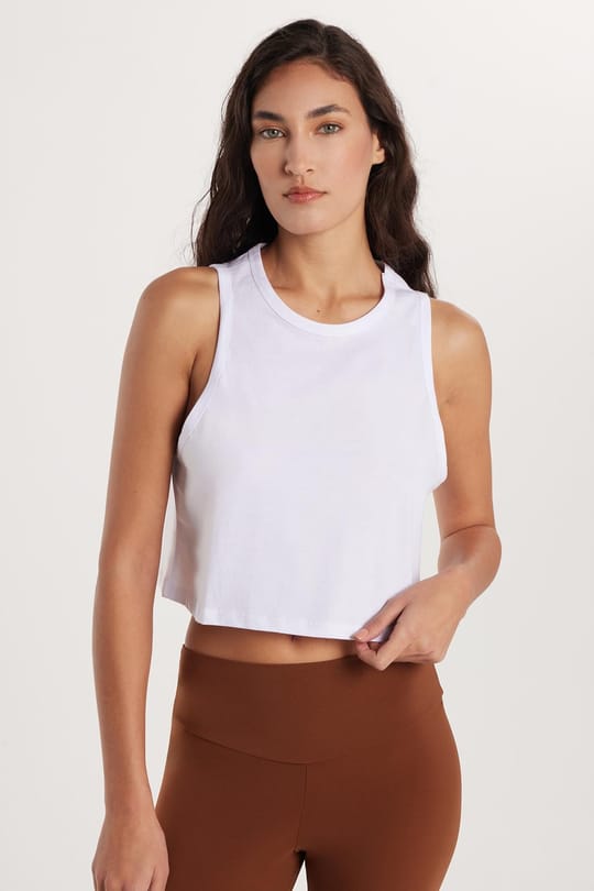 Kadın Slim Fit Dar Kesim %100 Pamuk Bisiklet Yaka Düz Basic Beyaz Crop Atlet