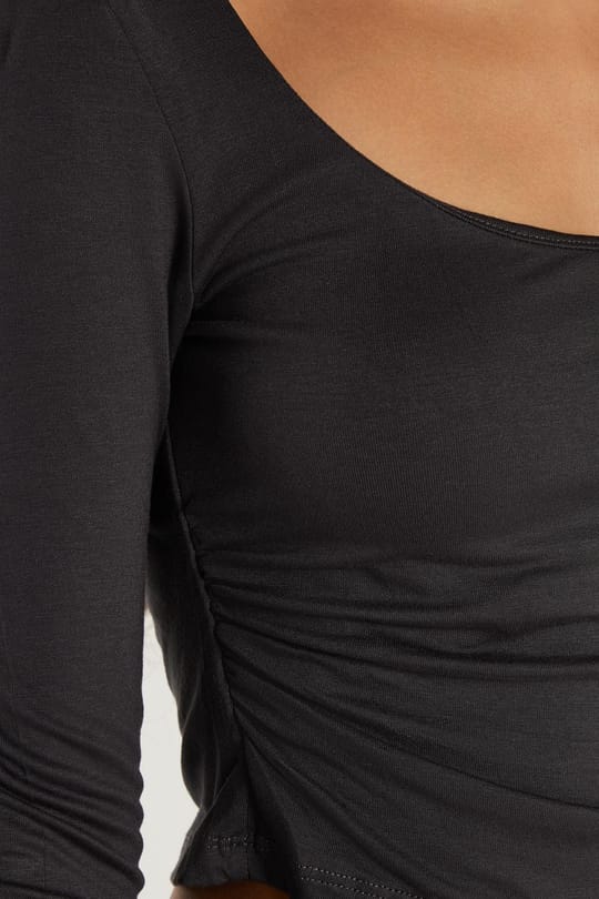 Kadın Slim Fit Dar Kesim Uzun Kollu U Yaka Antrasit Bluz