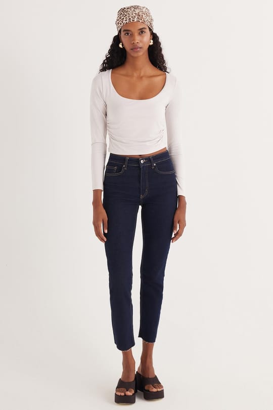 Kadın Slim Fit Dar Kesim Uzun Kollu U Yaka Taş Bluz