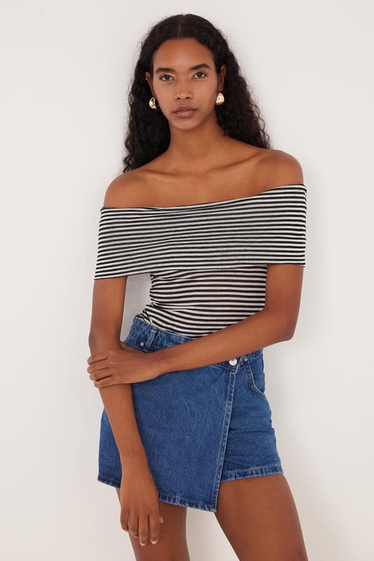 Kadın Slim Fit Dar Kesim Çizgili Straplez Bluz