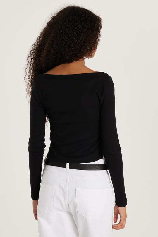 Kadın Modal Kumaş Slim Fit Dar Kesim Kare Yaka Siyah Bluz