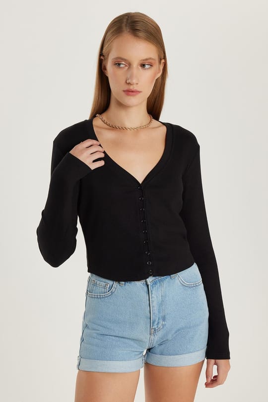 Kadın Slim Fit Dar Kesim Modal Kumaş Uzun Kollu Kayık Yaka Siyah Hırka