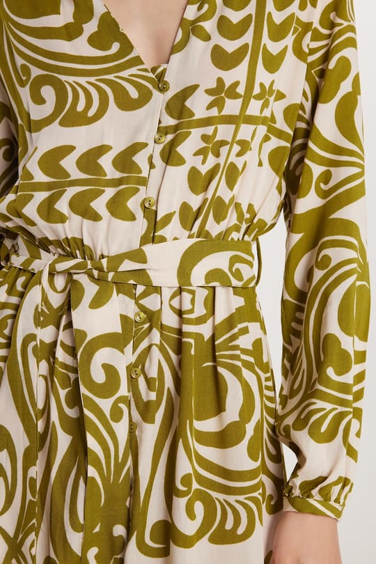 Kadın Slim Fit V Yaka Balon Manşet Elbise