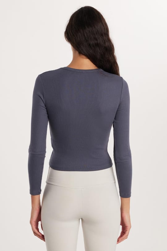 Kadın Modal Kumaş Slim Fit Dar Kesim Bisiklet Yaka Antrasit Bluz