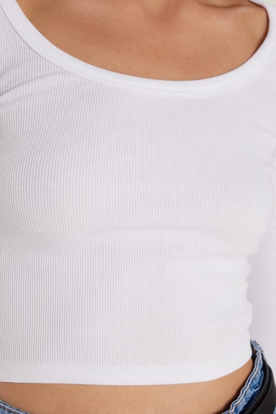 Kadın Modal Kumaş Slim Fit Dar Kesim Uzun Kollu Geniş Yaka Beyaz Bluz