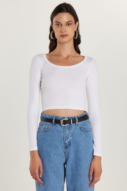 Kadın Modal Kumaş Slim Fit Dar Kesim Uzun Kollu Geniş Yaka Beyaz Bluz