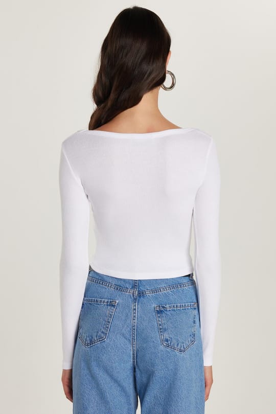 Kadın Modal Kumaş Slim Fit Dar Kesim Uzun Kollu Geniş Yaka Beyaz Bluz