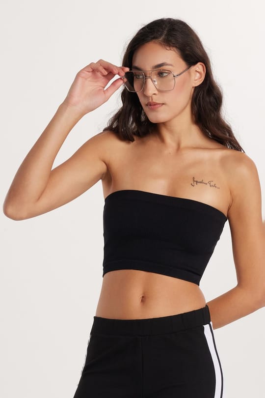 Kadın Slim Fit Dar Kesim Straplez Siyah Body
