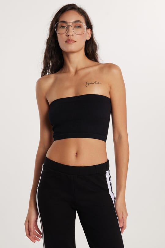 Kadın Slim Fit Dar Kesim Straplez Siyah Body