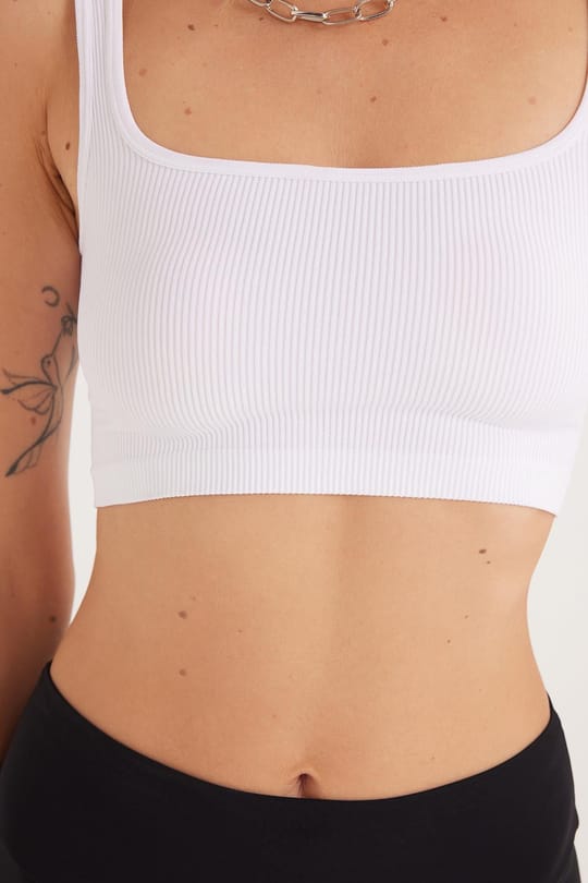Kadın Slim Fit Dar Kesim Askılı U Yaka Beyaz Crop Atlet