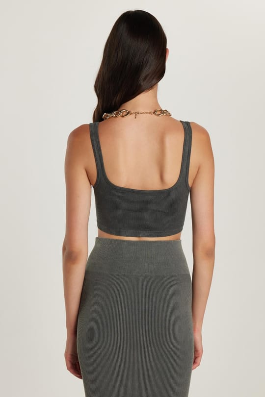 Kadın Slim Fit Dar Kesim Askılı U Yaka Antrasit Crop Atlet