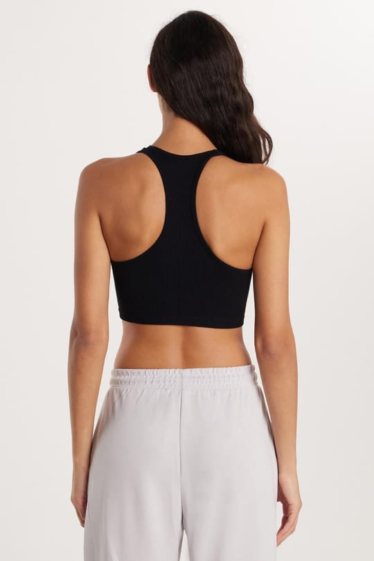 Kadın Slim Fit Dar Kesim Askılı U Yaka Siyah Crop Atlet