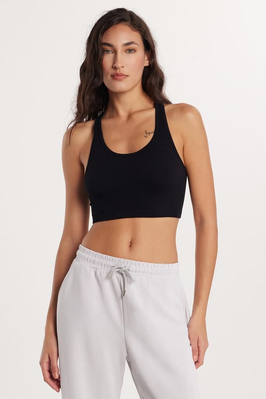 Kadın Slim Fit Dar Kesim Askılı U Yaka Siyah Crop Atlet
