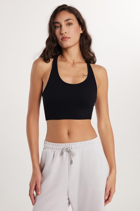 Kadın Slim Fit Dar Kesim Askılı U Yaka Siyah Crop Atlet