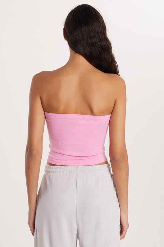 Kadın Slim Fit Pamuklu Straplez Düz Pembe Bluz