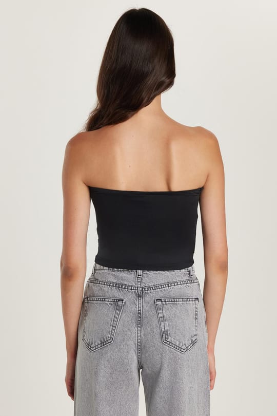 Kadın Slim Fit Dar Kesim Straplez Siyah Body