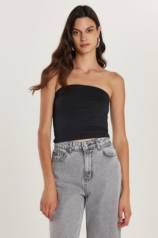 Kadın Slim Fit Dar Kesim Straplez Siyah Body