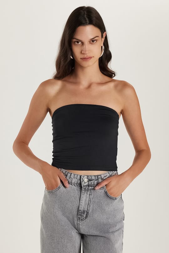 Kadın Slim Fit Dar Kesim Straplez Siyah Body