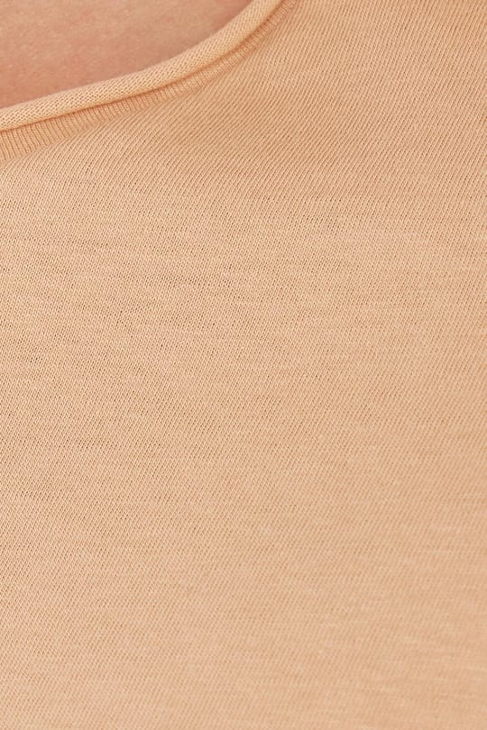 Kadın Slim Fit Dar Kesim %100 Pamuk Bisiklet Yaka Kahverengi Tişört