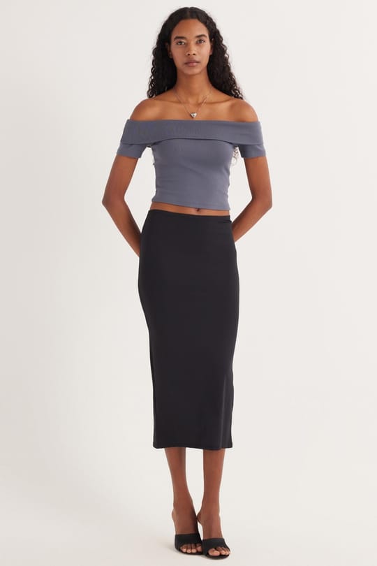 Kadın Slim Fit Dar Kesim Midi Boy Siyah Etek