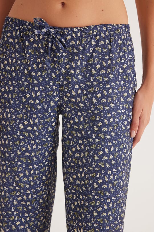 Kadın Relax Fit Rahat Kesim Beli Lastikli Bağlamalı Desenli Pantolon