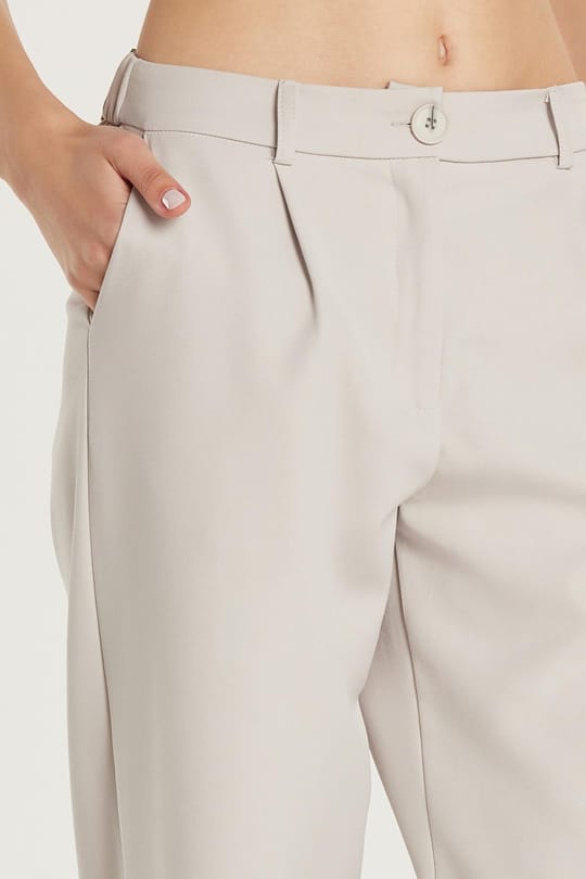 Kadın Relax Fit Rahat Kesim Cepli Palazzo Geniş Paça Gri Pantolon