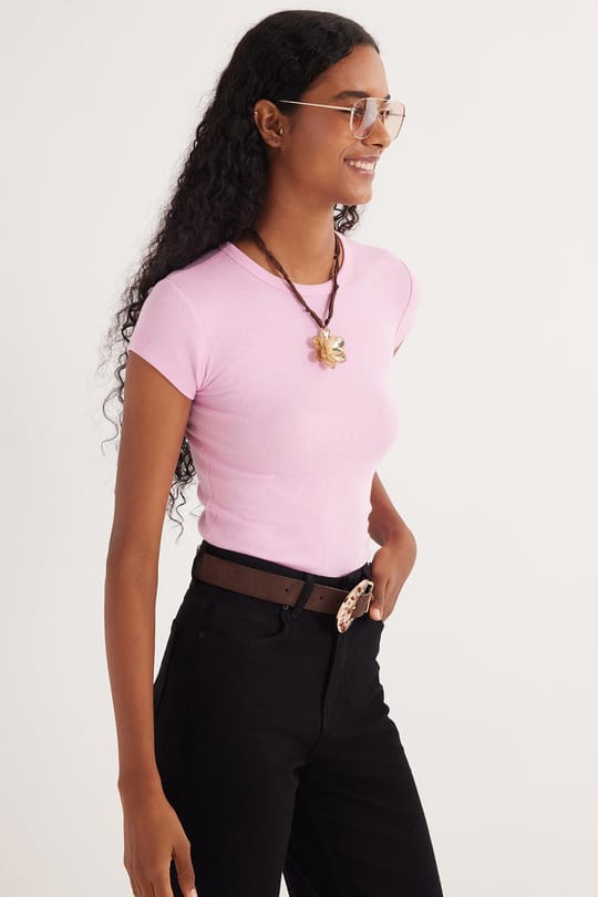 Kadın Slim Fit Dar Kesim Bisiklet Yaka Modal Kumaş Pembe Bluz