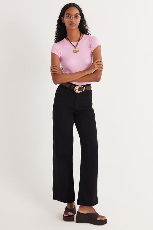 Kadın Slim Fit Dar Kesim Bisiklet Yaka Modal Kumaş Pembe Bluz