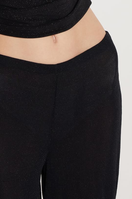 Kadın Slim Fit Dar Kesim Beli Lastikli Palazzo Geniş Paça Siyah Pantolon