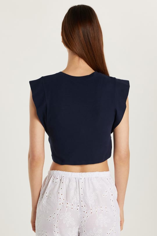 Kadın Slim Fit Dar Kesim Sıfır Kollu Bisiklet Yaka Lacivert Bluz