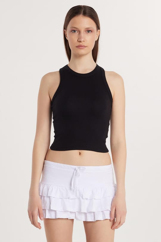 Kadın Modal Kumaş Slim Fit Dar Kesim Bisiklet Yaka Siyah Body Atlet
