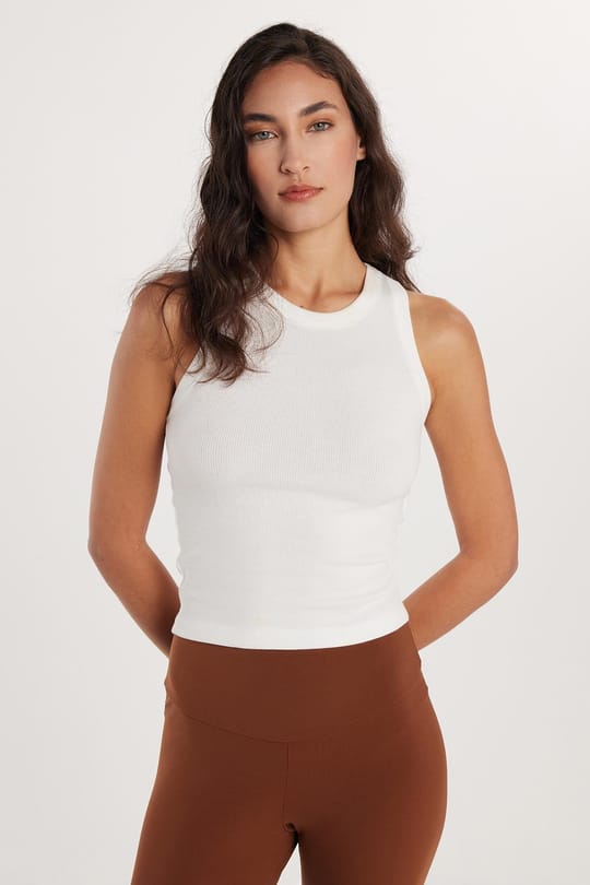 Kadın Slim Fit Dar Kesim Bisiklet Yaka Ekru Atlet