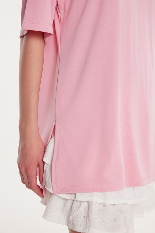 Kadın Modal Kumaş Regular Fit Kısa Kollu Bisiklet Yaka Pembe Tişört
