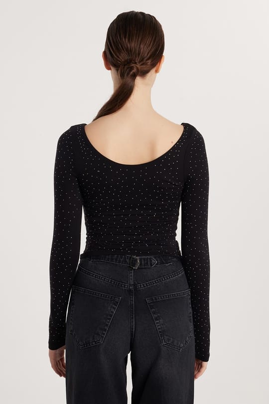 Kadın Modal Kumaş Slim Fit Dar Kesim Uzun Kollu U Yaka Siyah Bluz