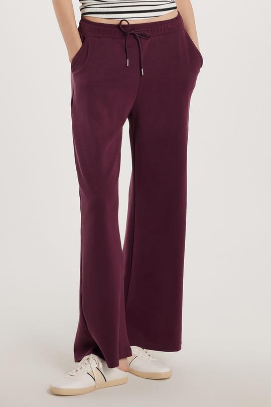 Kadın Slim Fit Normal Bel Çift Cep Beli Bağcıklı Bordo Eşofman Altı