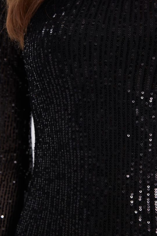 Kadın Slim Fit Dar Kesim Uzun Kol Bisiklet Yaka Düz Siyah Elbise