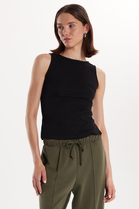 Kadın Modal Kumaş Slim Fit Dar Kesim Beli Lastikli Bağcıklı Haki Pantolon