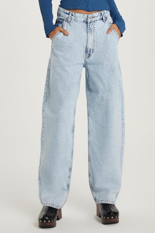 Kadın Regular Fit Yan Cepli Baggy Balon Mavi Pantolon