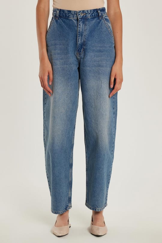 Kadın Regular Fit Yan Cepli Baggy Balon Mavi Jean Kot Pantolon